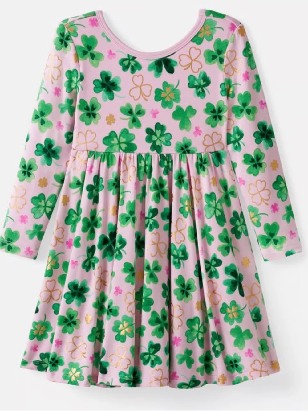 Little Sleepies Pink Dress with Green & Gold Clover Print